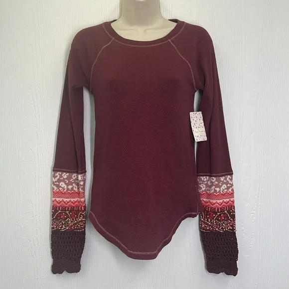 Free People - NWT In The Mix Rio Vino Thermal Long Sleeve Fun Top Size Medium - Picture 2 of 12